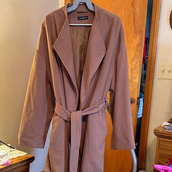 may you be Jackets & Blazers - Women's Brown Belted Wrap Style Coat. Size XXL. Good condition.